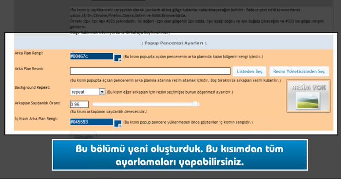 Popup penceresi arka plan ayarlar