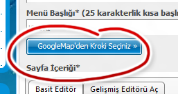 Google Map den kroki seçiniz